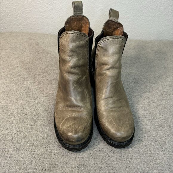 Frye Chelsea Boots Women 9 Brown Sabrina 2" Heel Vibram Sole Distressed Western - Picture 3 of 8